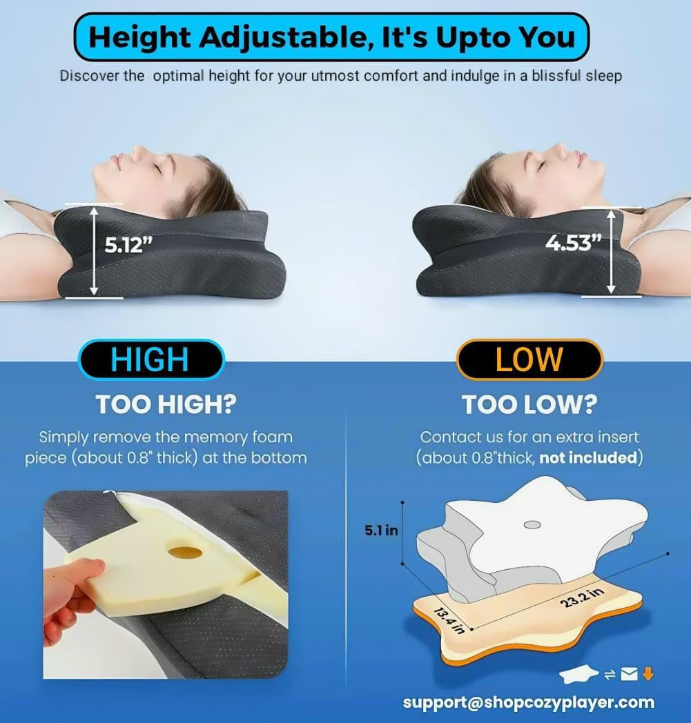 Cooling Memory Foam Pillow for Neck and Shoulder Pain Relief, Adjustable Cervical Contour Bed Pillow, Orthopedic Ergonomic Design for Side, Back & Stomach Sleepers, Breathable and Extra Supportive
