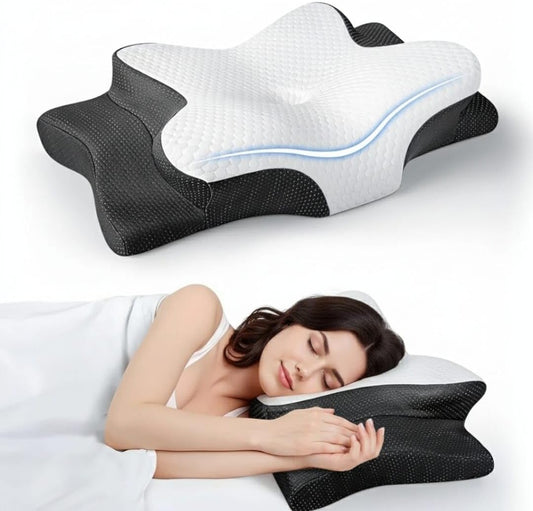 Cooling Memory Foam Pillow for Neck and Shoulder Pain Relief, Adjustable Cervical Contour Bed Pillow, Orthopedic Ergonomic Design for Side, Back & Stomach Sleepers, Breathable and Extra Supportive
