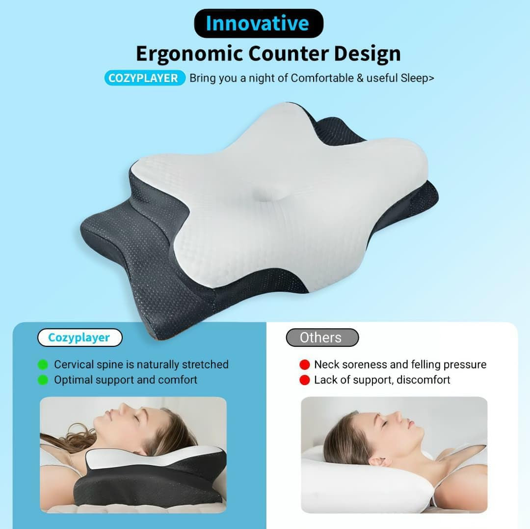 Cooling Memory Foam Pillow for Neck and Shoulder Pain Relief, Adjustable Cervical Contour Bed Pillow, Orthopedic Ergonomic Design for Side, Back & Stomach Sleepers, Breathable and Extra Supportive